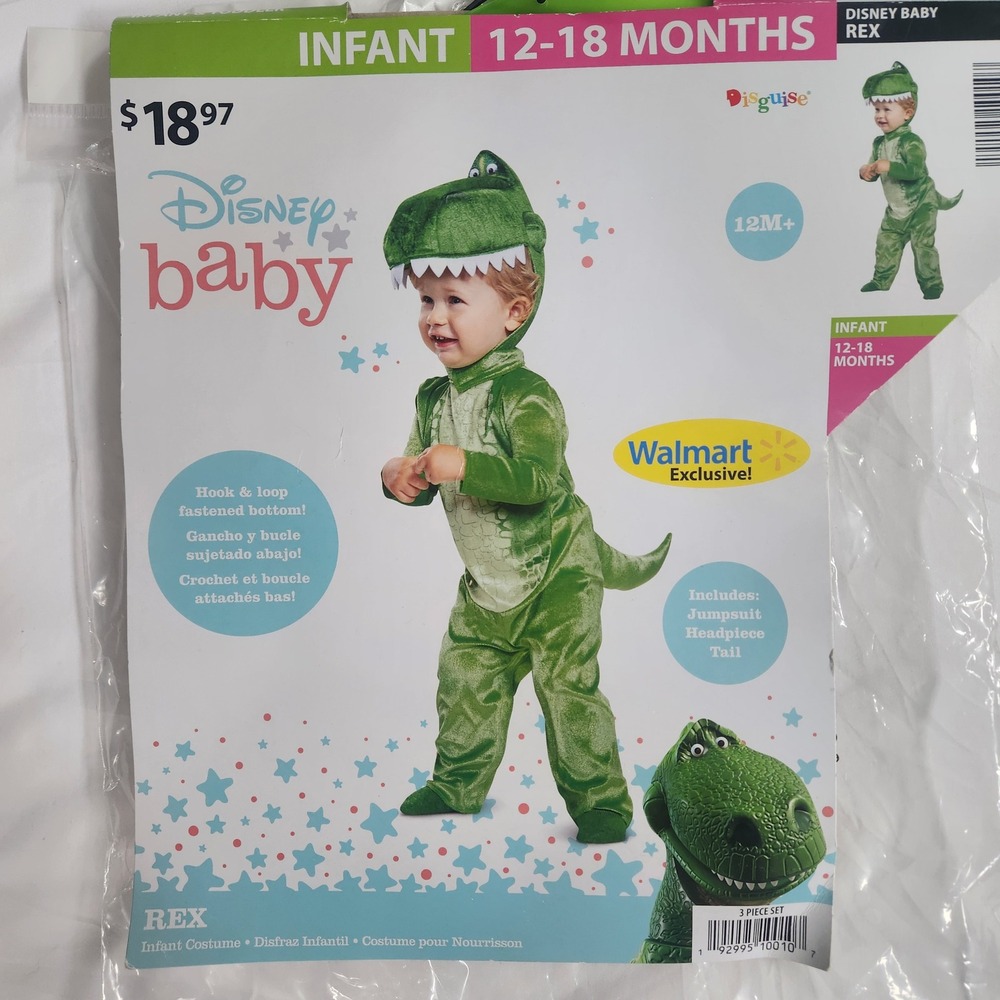 Disney Baby Green Toy Story Rex Dinosaur Costume, Infant 12-18 Months, halloween